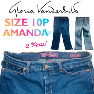 2 Pairs Gloria Vanderbilt Amanda Jeans, Size 10P - Light & Dark Blue, Excellent